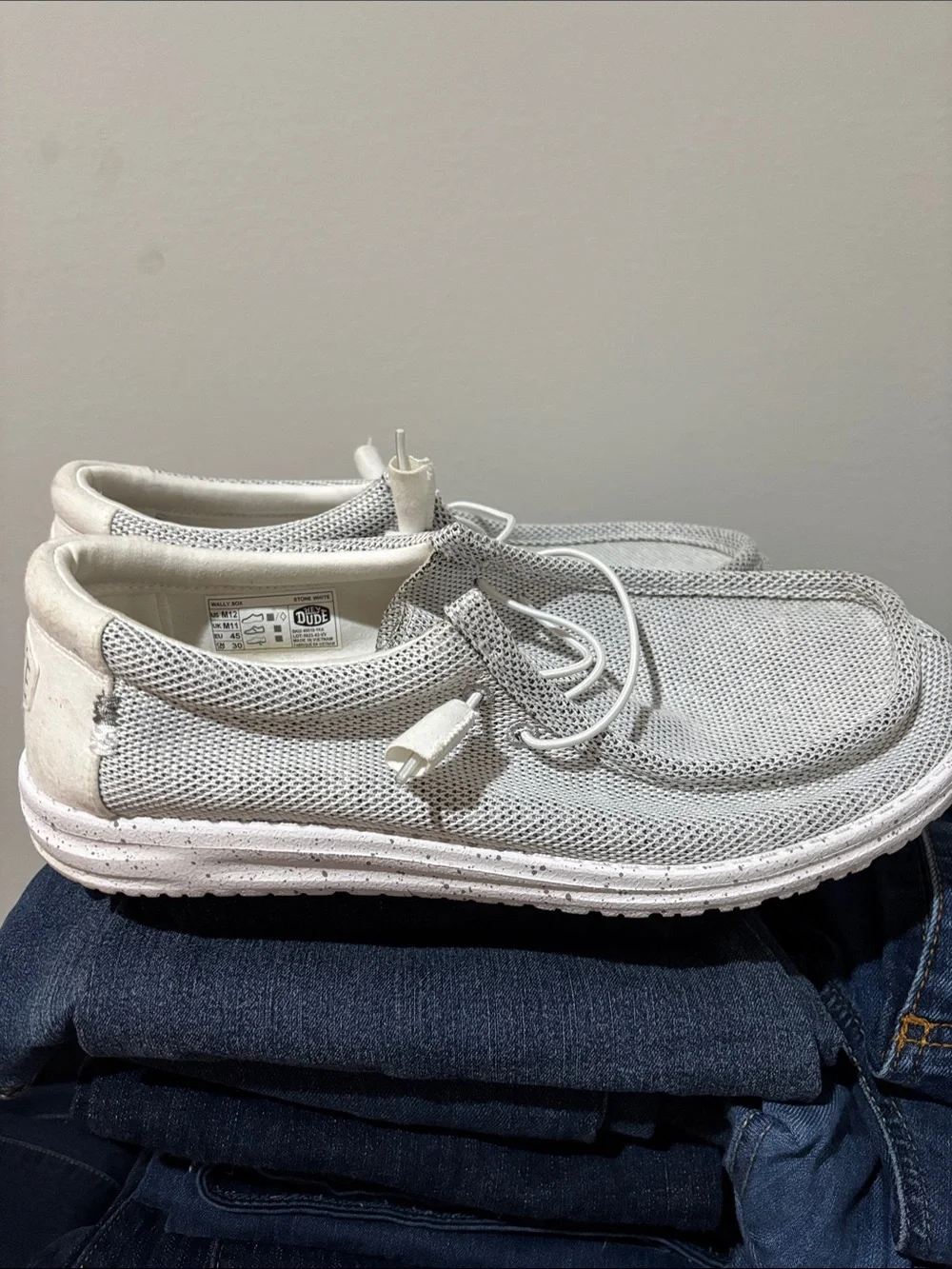Hey Dude Light Gray Knit Slip-Ons with Tassel Laces